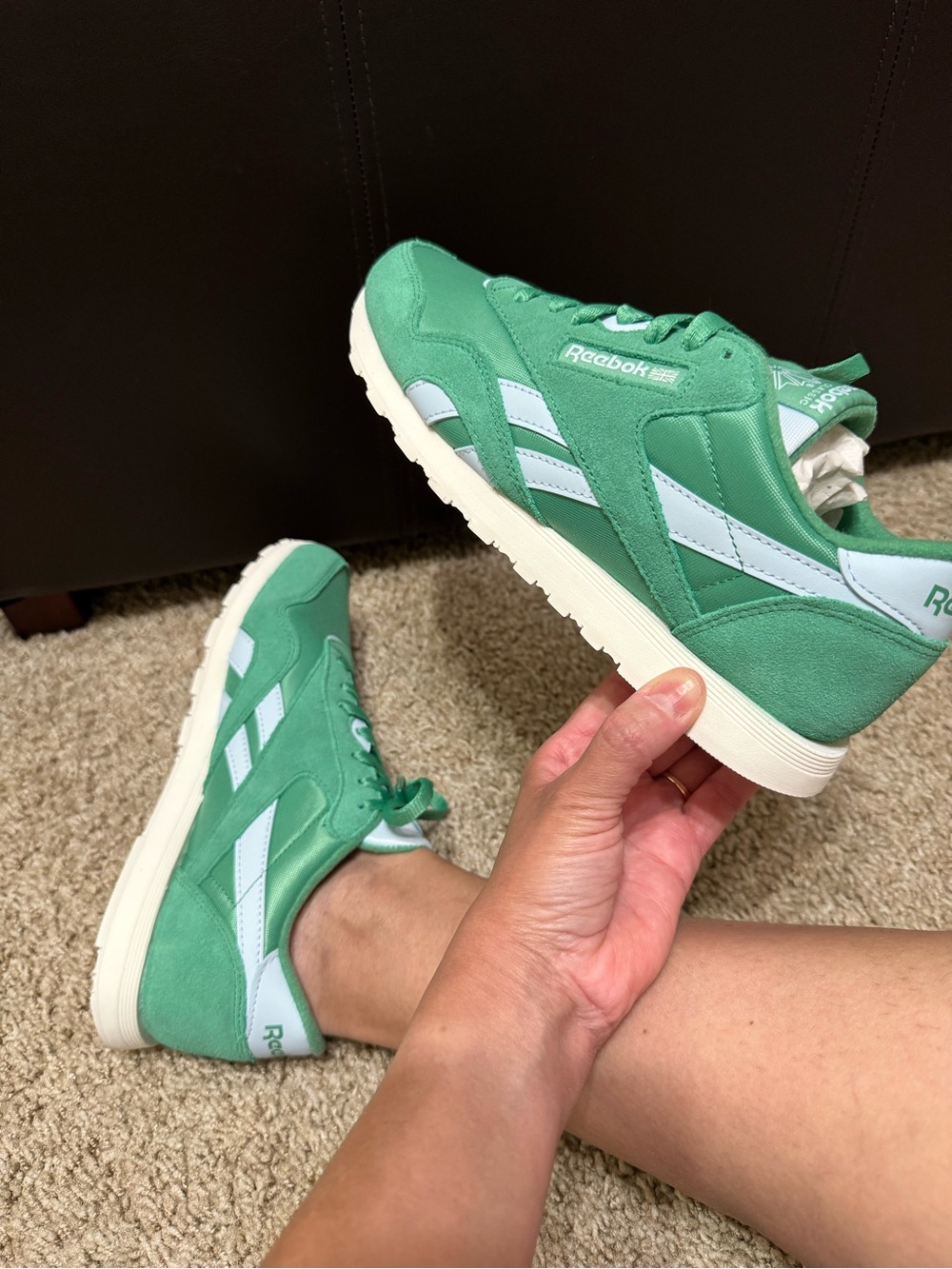 Reebok Classic Nylon - Green and White Sneakers - Women - Size 10M